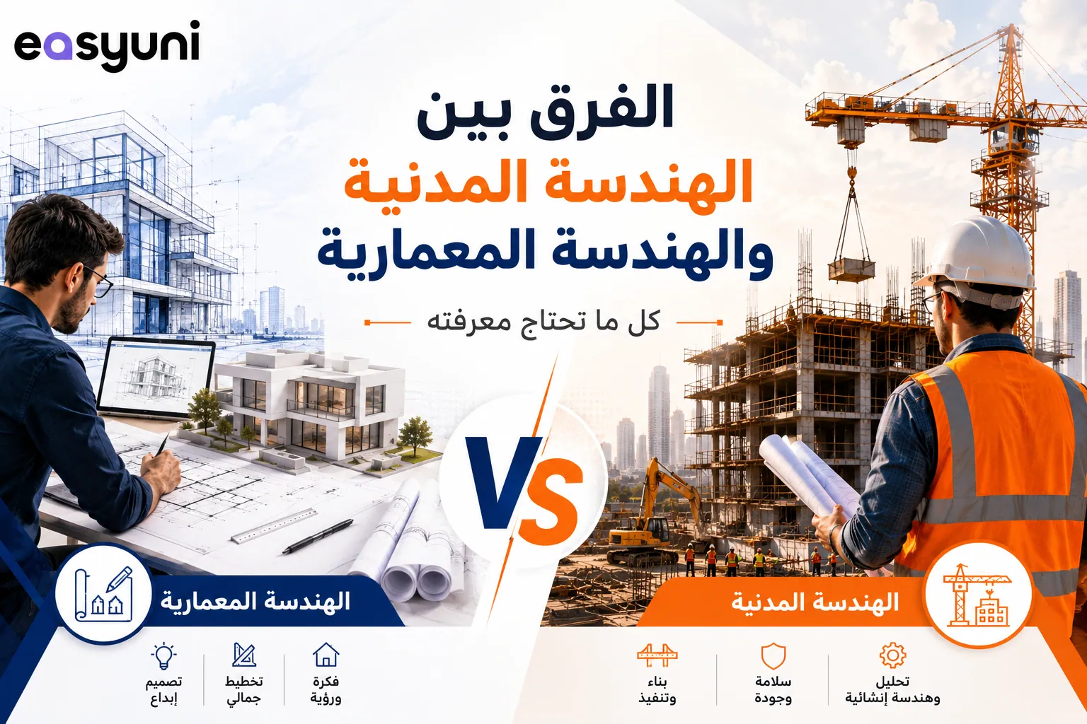 مقارنة بين الهندسة المدنية والهندسة المعمارية