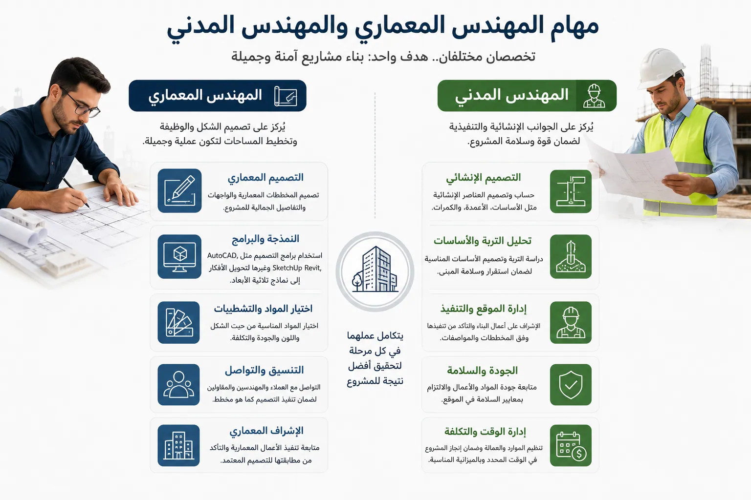 الفرق بين مهام المهندس المعماري والمهندس المدني